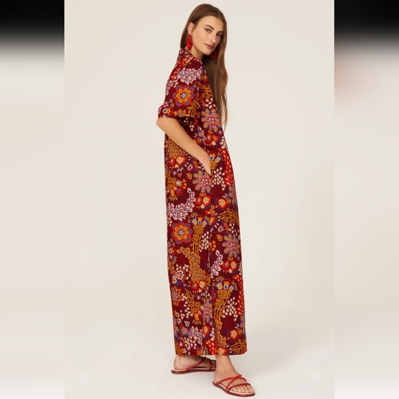 La DoubleJ Bowling Floral Maxi Dress Size XS Burgundy - Picture 4 of 10